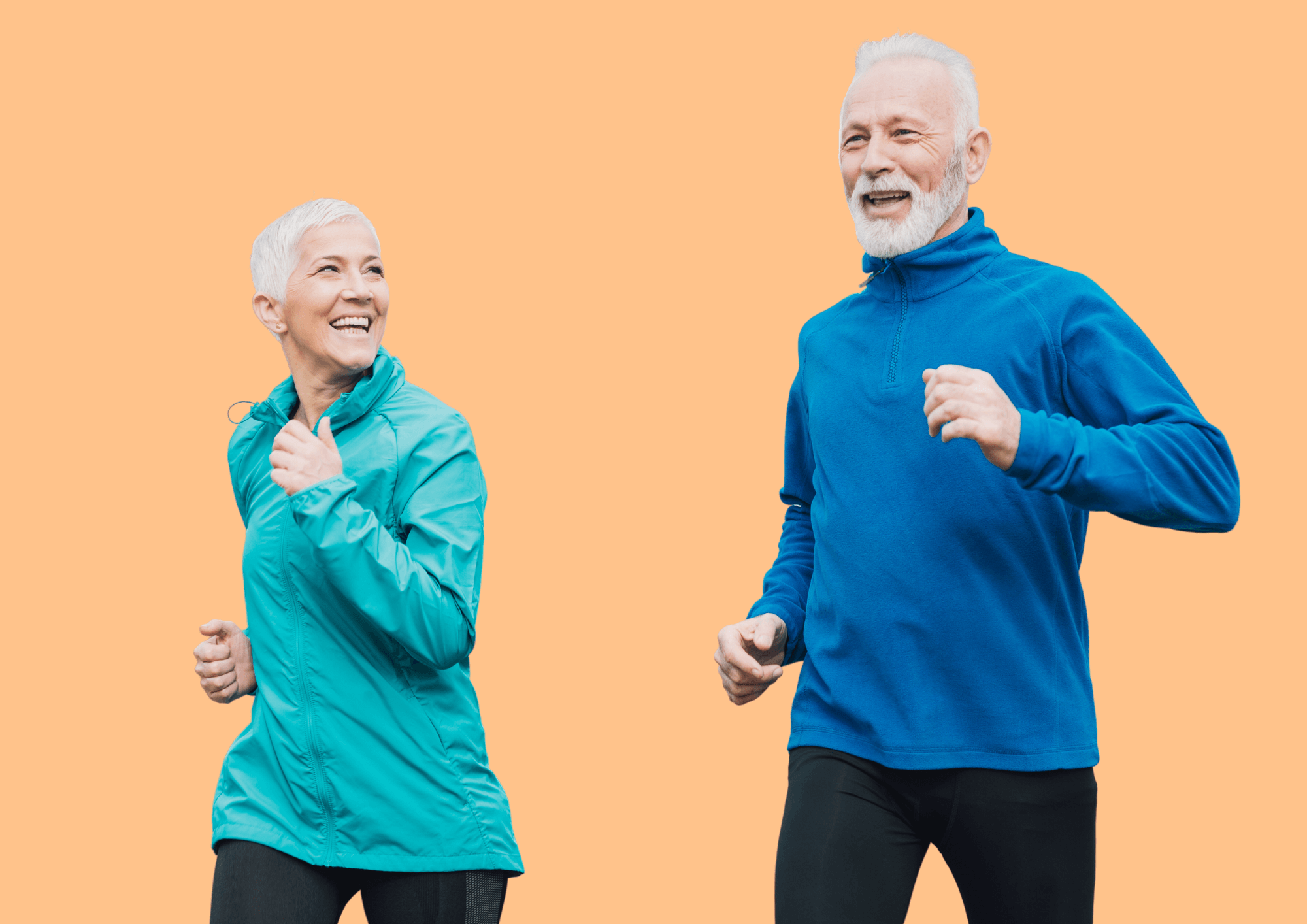 Older couple is running together.
