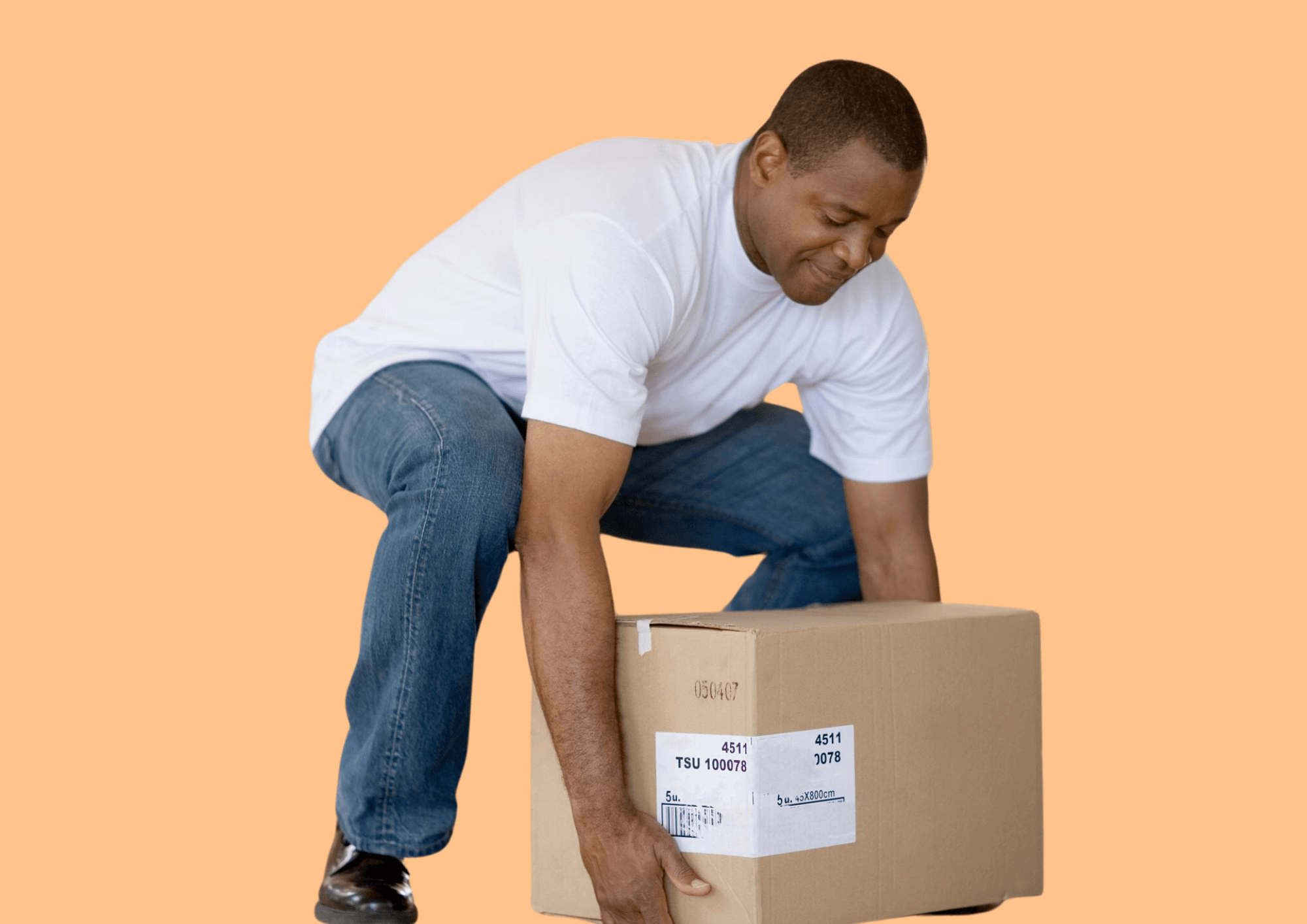 Man lifting a heavy package is at risk of a herniated disc.
