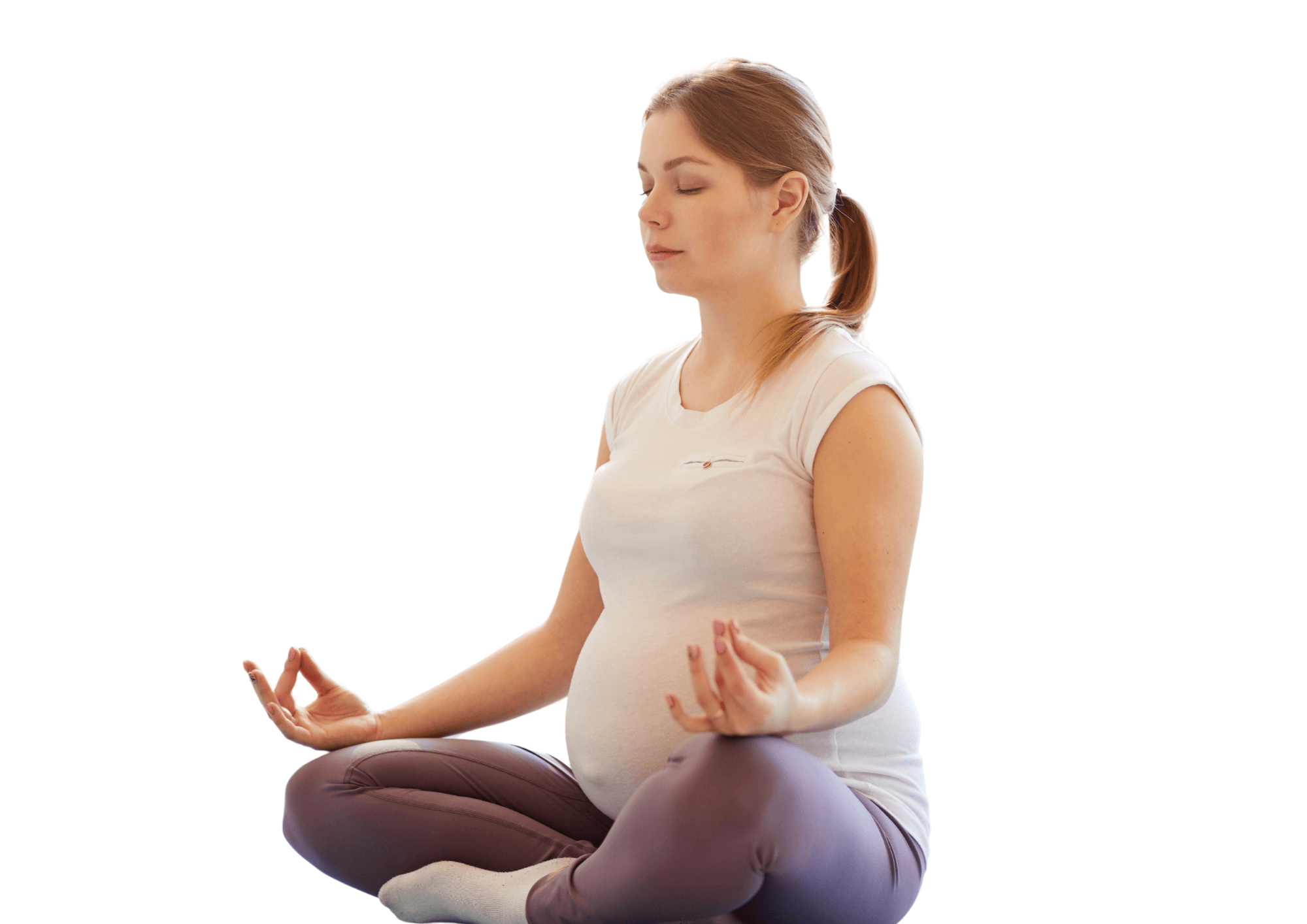 Pregnant woman meditating to relieve back pain.