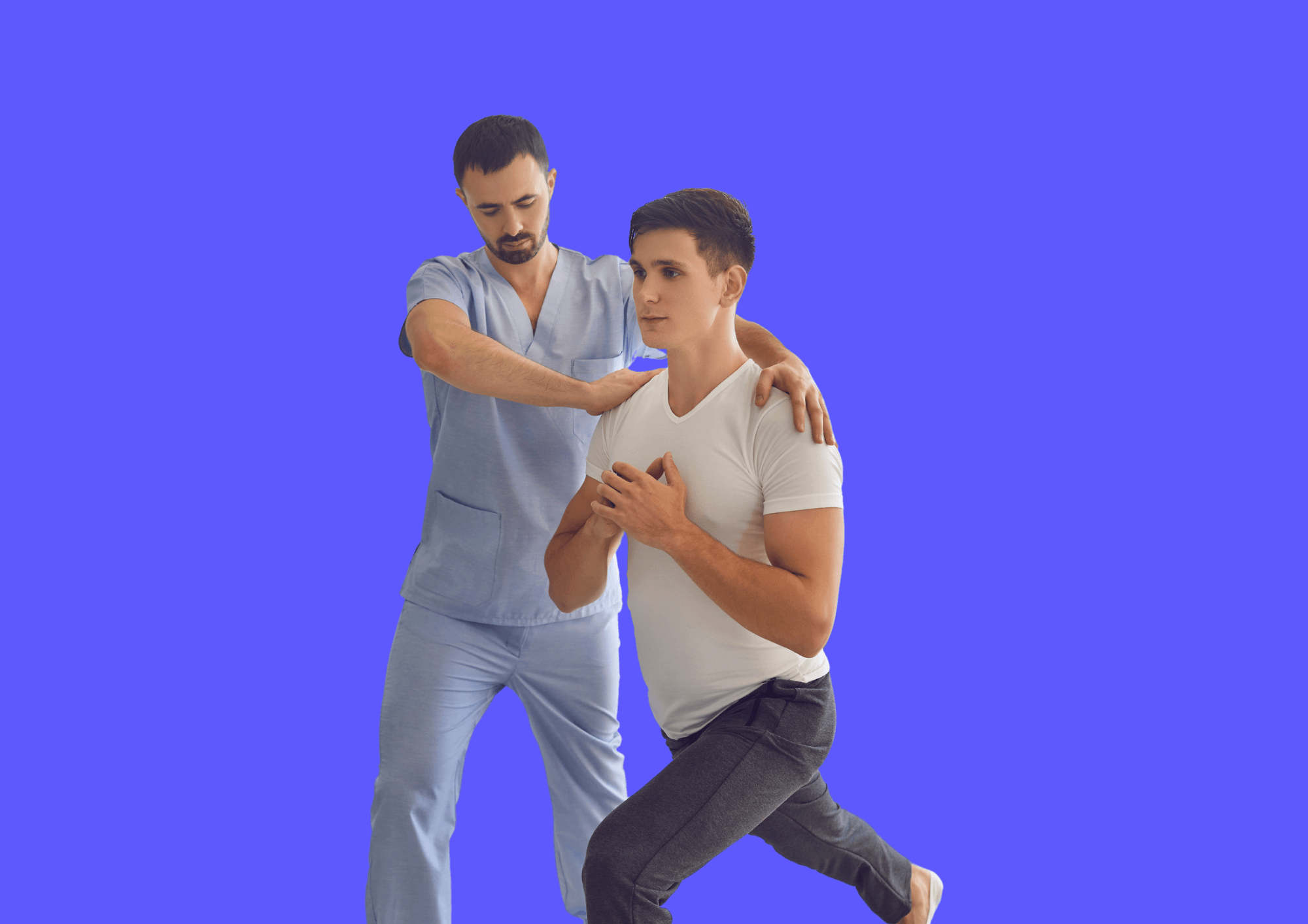 Physiotherapist guiding patient during exercise.